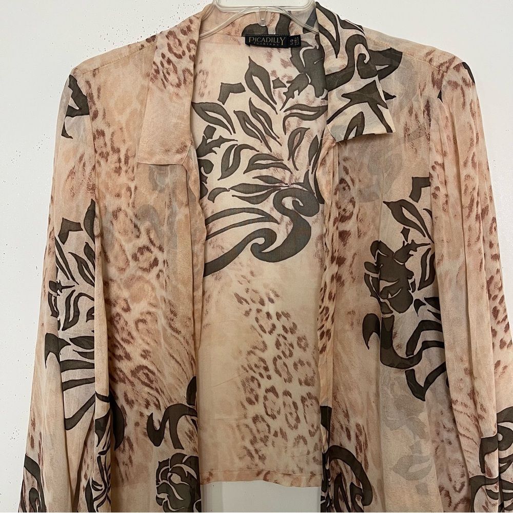 Picadilly Fashions Open Front Waterfall Jacket Large Collared Sheer Rayon Canada - Picture 3 of 7